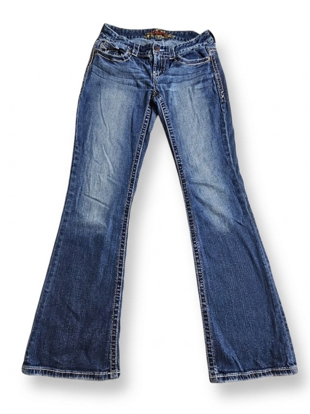 Maurices Y2K Thick Stitch Embroidered Pocket Bootcut Jeans Size 7/8 RGL